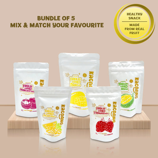 [Bundle of 5 -  Saving] Freeze Dried Fruit Strawberry Mango Mangosteen Durian Jackfruit Healthy Snacks